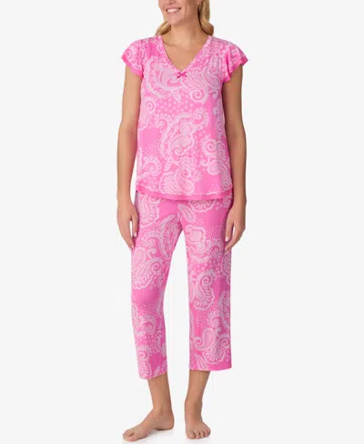 Ellen Tracy Women's Short-sleeve Jersey Top & Cropped Pants, 2-piece In Pink