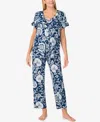 Ellen Tracy Women's Short Sleeve Long Pajama Set In Navy Floral