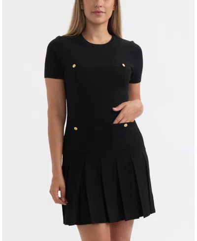 Ellen Tracy Women's Short Sleeve Pleated Sweater Dress In Black