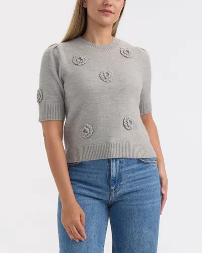 ELLEN TRACY WOMEN'S SHORT SLEEVE SWEATER WITH CROCHET FLOWERS