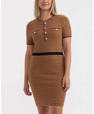 Ellen Tracy Women's Short Sleeve Textured Dress In Brown