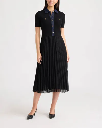 Ellen Tracy Women's Short Sleeve Twofer Dress With Pleated Skirt In Black