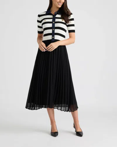 Ellen Tracy Women's Short Sleeve Twofer Dress With Pleated Skirt In Black
