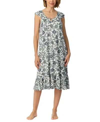 Ellen Tracy Women's Short-flutter-sleeve Scoop Neck Jersey Midi Nightgown In Sage Print