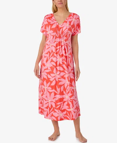 Ellen Tracy Women's Short-sleeve Tunic Nightgown In Red