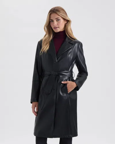 Ellen Tracy Women's Single Breasted Faux Leather Trench In Black