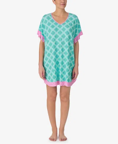 Ellen Tracy Women's Sleeve Short Caftan In Aqua Medallion