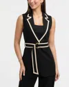 Ellen Tracy Women's Sleeveless Belted Vest With Contrast Detailing In Black