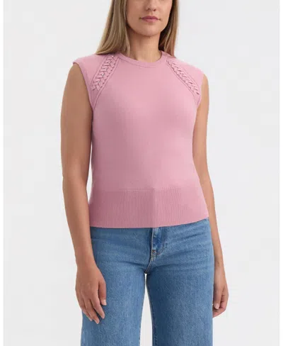 Ellen Tracy Women's Sleeveless Crewneck Sweater With Braid Detail In Pink
