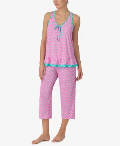 Ellen Tracy Women's Sleeveless Cropped Pj Set In Pink Mini Geo