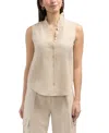 Ellen Tracy Ruffle Sleeveless Button-up Shirt In White