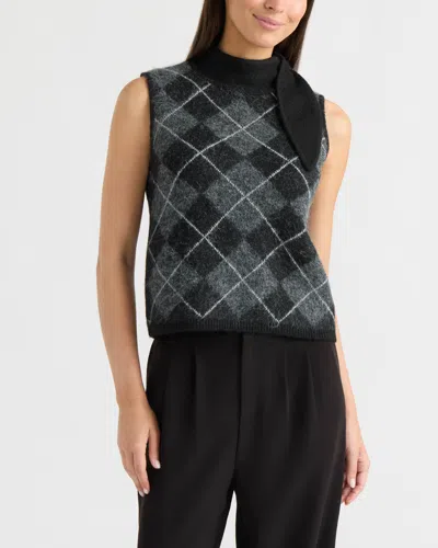 Ellen Tracy Women's Sleeveless Scarf Collar Sweater Top In Black