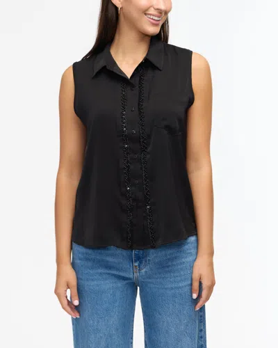 ELLEN TRACY WOMEN'S SLEEVELESS SHIRT WITH BEAD DETAIL