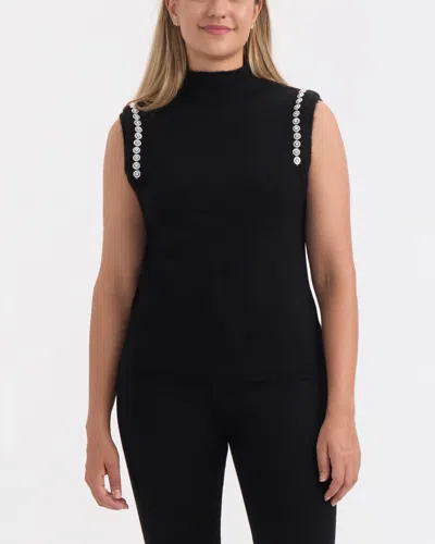 Ellen Tracy Women's Sleeveless Sweater Vest With Rhinestone Trim In Black