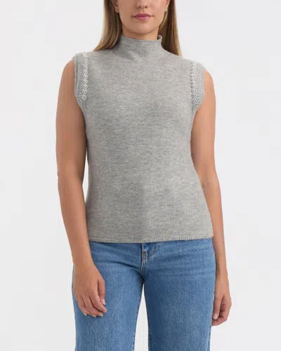 Ellen Tracy Women's Sleeveless Sweater Vest With Rhinestone Trim In Gray