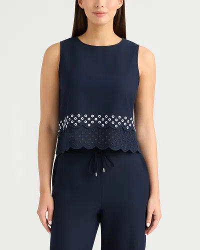 Ellen Tracy Women's Sleeveless Top With Eyelet Detailing In Blue