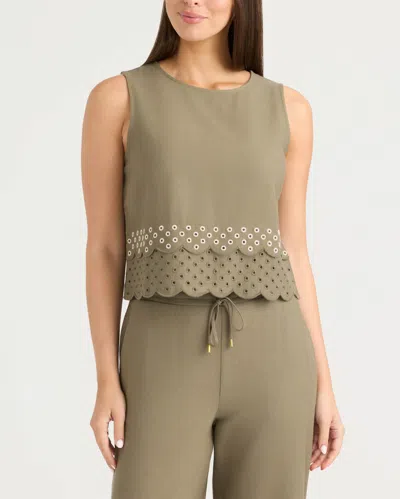 Ellen Tracy Women's Sleeveless Top With Eyelet Detailing In Green