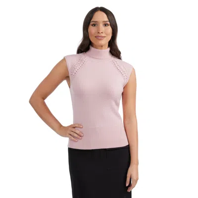 ELLEN TRACY WOMEN'S SLEEVELESS TURTLENECK SWEATER WITH BRAID DETAIL