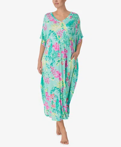 Ellen Tracy Women's Soft Shirring Below Neckline Caftan In Tropical Flower