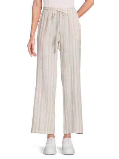 Ellen Tracy Women's Stripe Pants In Linen White