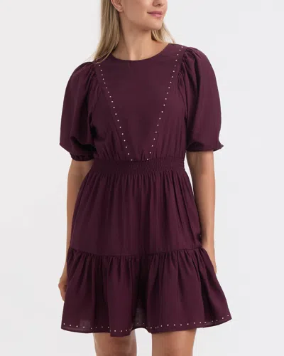 Ellen Tracy Stud Tiered Dress In Burgundy