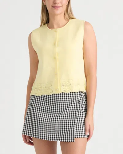 Ellen Tracy Women's Sweater Knit Vest With Pearl Detailing In Yellow
