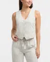 Ellen Tracy Women's Tailored Button-front Linen Blend Vest In Multi