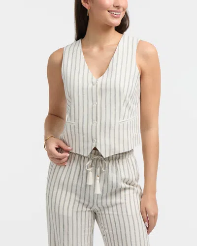 Ellen Tracy Women's Tailored Button-front Linen Blend Vest In Multi
