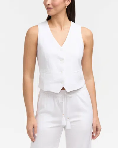 Ellen Tracy Women's Tailored Button-front Linen Blend Vest In White
