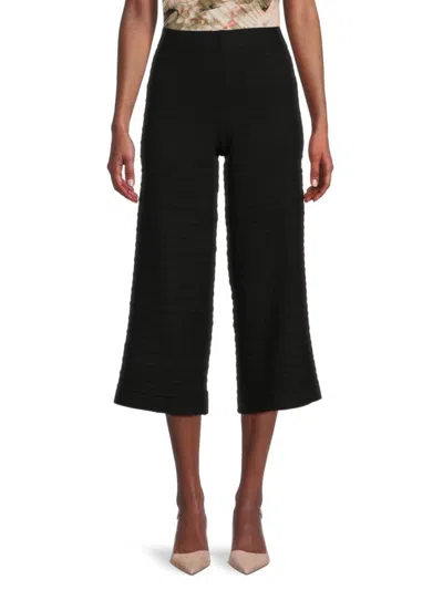 Ellen Tracy Women's Textured Wide Leg Cropped Pants In Black