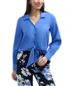 Ellen Tracy Tie Front Shirt In Blue