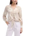 Ellen Tracy Tie Front Shirt In Multi