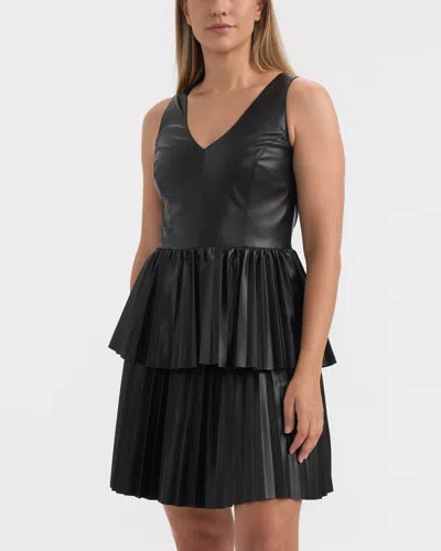 Ellen Tracy Women's Tiered Pleated Faux Leather Dress In Black