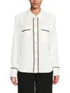 Ellen Tracy Tweed-trim Shirt In Marshmallow