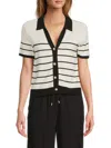 Ellen Tracy Tipped Polo Sweater In Marshmallow Black