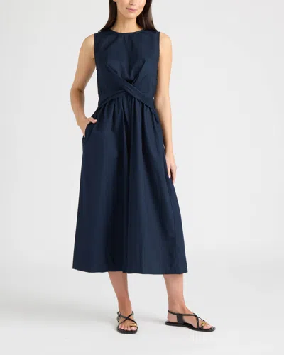 Ellen Tracy Women's Twist Front Sleeveless Midi Dress In Blue