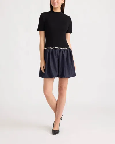 Ellen Tracy Women's Twofer Mock Neck Short Sleeve Mini Dress In Black