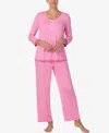 Ellen Tracy Women's V-neck Top And Ankle Pajama Pants, 2-piece Set In Pink