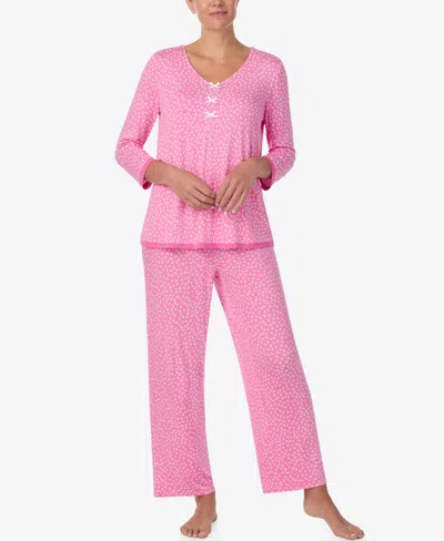 Ellen Tracy Women's V-neck Top And Ankle Pajama Pants, 2-piece Set In Pink