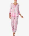 Ellen Tracy Women's V-neck Top And Ankle Pajama Pants, 2-piece Set In Pink
