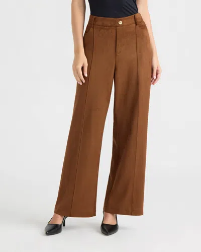 Ellen Tracy Women's Vegan Suede Wide Leg Pant With Pleat In Brown