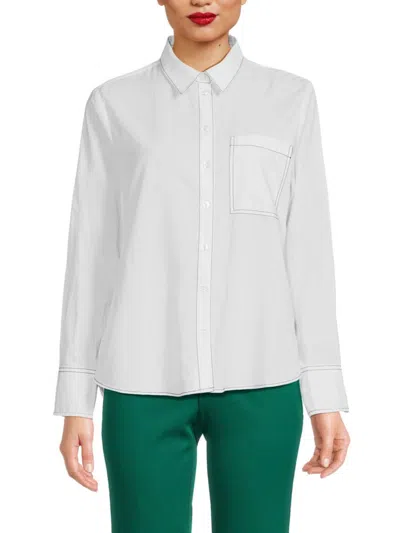 Ellen Tracy Women's Verical Stripe Button Down Shirt In White
