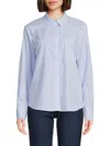 Ellen Tracy Women's Verical Stripe Button Down Shirt In White Blue