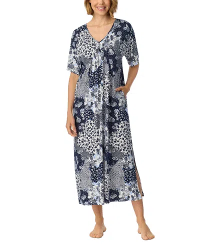 Ellen Tracy Women's V-neck Pockets Long Tunic In Patchwork Floral