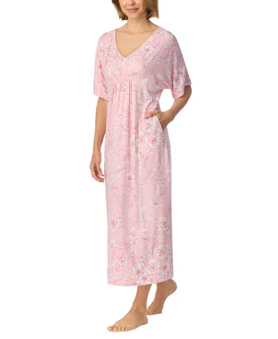 Ellen Tracy Women's V-neck Pockets Nightgown In Pink Floral