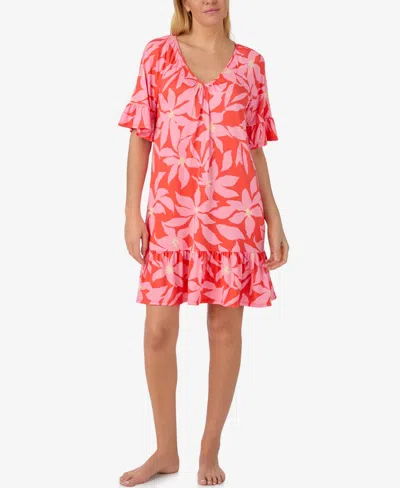 Ellen Tracy Women's V-neck Short Nightgown In Pink