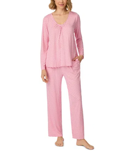 Ellen Tracy Women's V-neckline Long-sleeve Top And Pants, 2-piece Pajama Set In Pink