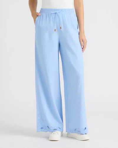 Ellen Tracy Women's Wide Leg Pant With Embroidered Hem In Blue