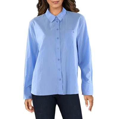Ellen Tracy Womens Contrast Trim Cotton Button-down Top
