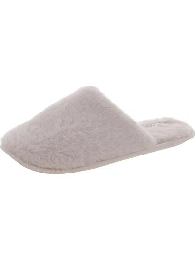 Ellen Tracy Womens Faux Fur Slip On Slide Slippers In Grey